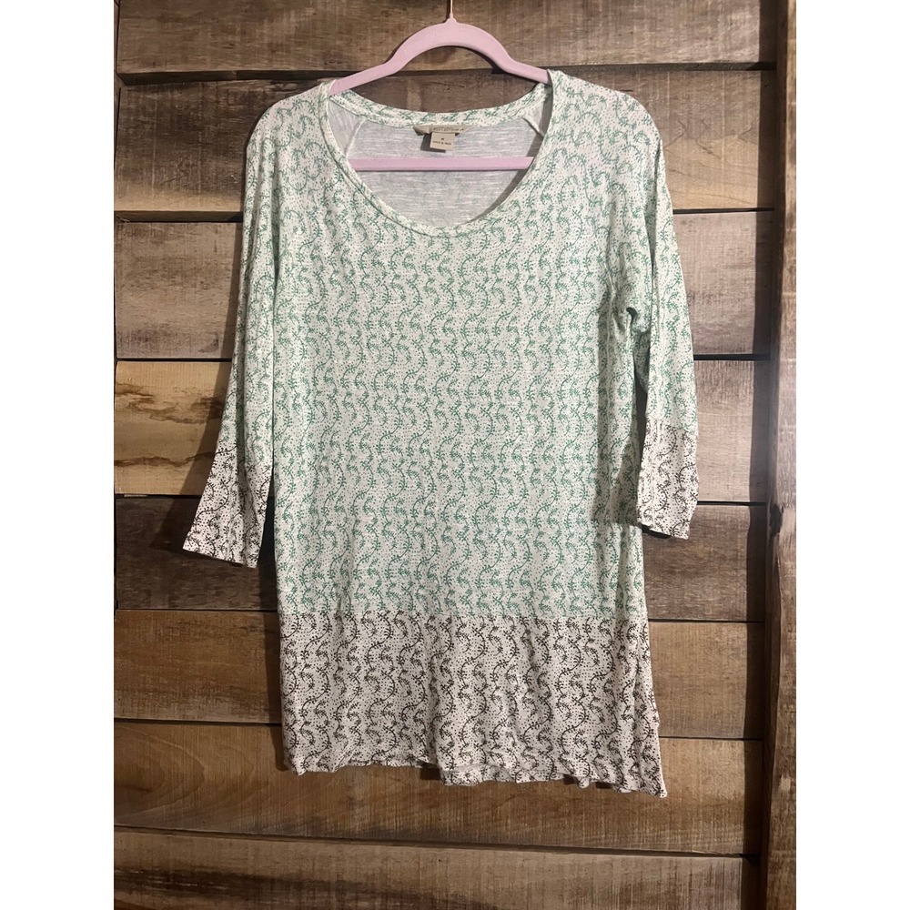 Natural Reflections Womens Green White Floral Vine Print 3/4 Sleeve Tunic Top M